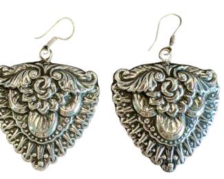 Sterling Silver Vintage Heart Earrings - Intricate Filigree