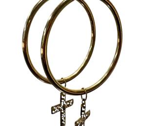 14K Gold Hoop Earrings with Removable Cross Charm