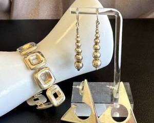 Sterling Silver Bracelet & 2 Pairs of Earrings Set (Bracelet 7 in; Ball Dangle 1.5 in)