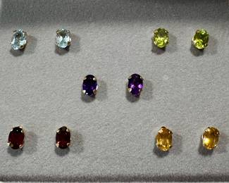 10K Gold Amethyst & Topaz Stud Earrings - New, Assorted Colors