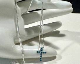DiamonLuxe Sterling Silver Cross Necklace 22" Chain with Blue Stones