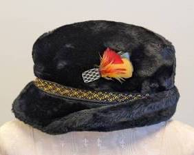 Vintage Men's Fur Hat with Feather Accent