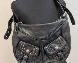 Marc Jacobs Black Leather Shoulder Bag, Studded Front Pockets