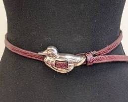 Barry Kieselstein Sterling Silver Duck Buckle Belt with Red Leather Strap