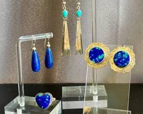Sterling Silver Azurite-Malachite Ring (Size 7) & Azurite-Malachite Circle Earrings & Turquoise-Accent Earrings