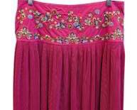 Vintage Oilily Women's Pink Floral Embroidered Pleated Skirt - Size 38