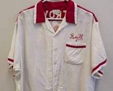 Vintage men's bowling shirt - Ace Bowling Co The Classic, White/Red, Troy Logo