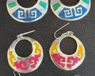 Aztec Calendar Earrings - Made in Mexico - Color Inlays