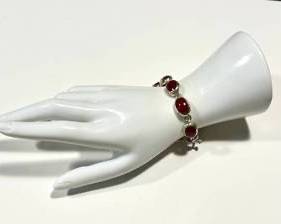 Bracelet - Sterling Silver Carnelian Agate, 7.5 Inches
