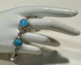 Larimar Bracelet - Sterling Silver 7in (925) Bezel-Set Cabochons