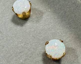 14K Gold Opal Stud Earrings - Pair