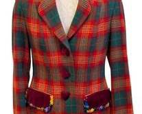Vintage Moschino Cheap & Chic Plaid Wool Jacket - Velvet Collar & Heart Buttons - Size 8 - 1990s