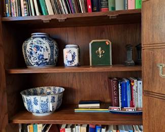 Books, Delft pottery, book ends, misc