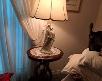 Victorian style table, Lladro type table lamp