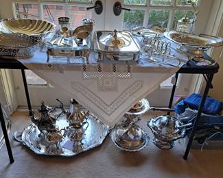 Selection of silver plate serving pieces 
