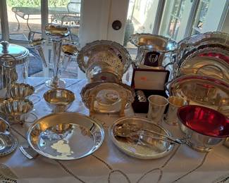 Great selection of great condition silver plate serving pieces