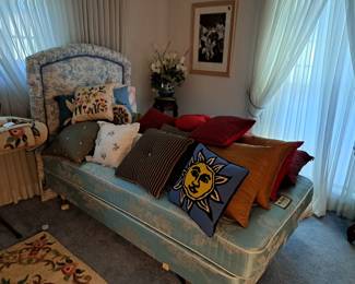 Twin bed - one to two matching will separate headboard or leave with bedding, lots of nice pillows