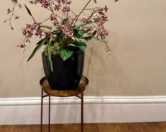 Faux Floral Arrangement on Gold Plant Stand