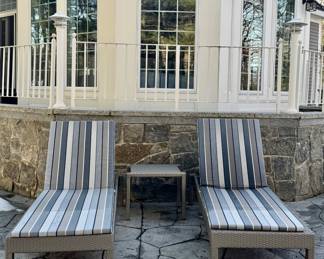 (2) Janus et Cie Adjustable Lounge Chairs & Side Table