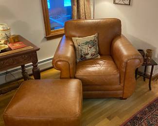  Genuine Top Grain Leather Chair and Ottoman