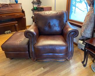 Leather Chair and Ottoman