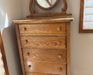Vintage Oak High Boy Dresser W/Mirror