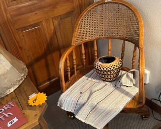 Vintage Oak Rattan Back Office Chair 