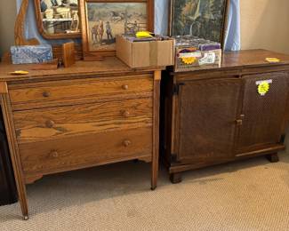 Dresser and Mirror and Music Cabinet