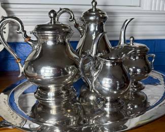 Tea set is 900 silver and tray is sterling 