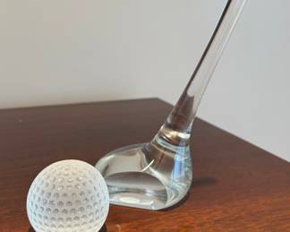 Glass Tiffany & Co Golf Ball & Club paperweights 