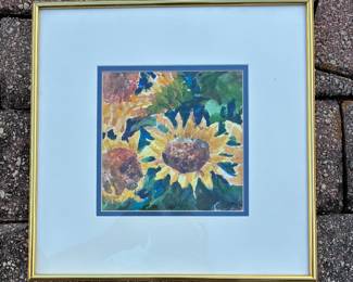 Original Watercolor by Susan Doubleday
Bright and expressive sunflower composition rendered in vibrant watercolor tones. Signed by the artist and beautifully matted in a gold frame, this cheerful botanical piece captures the warmth and movement of a late-summer garden. A wonderful addition to any traditional or contemporary interior.