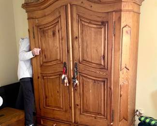 Solid Pine French Country Armoire with Storage
