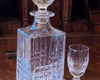 Tiffany whisky decanter and Waterford cordial glass