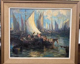 Original oil painting by Manoly (Chile 1927-2011) "Descarga"