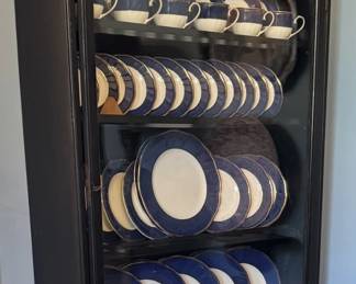 Antique English c.1870 wall-mounted china cabinet with original Curtis label