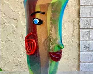Large Murano double face vase with sticker. 14” H