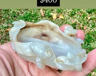 Antique Carved Jade Brush Pot - Damaged 