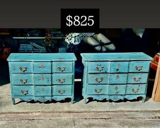 Pr of Quality French Provincial painted chests