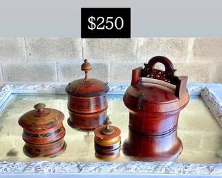 4 Burmese lacquered boxes
