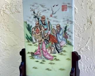 Chinese porcelain plaque on stand. 14”H x 9”W Plaque only