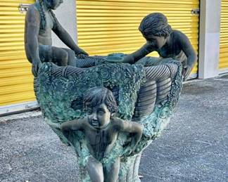 Patinated Bronze fountain with children playing