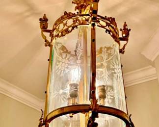 Nice Louis XV style gilt and etched glass hall lantern 