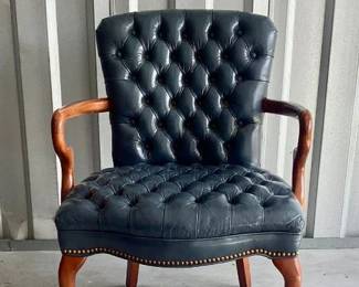 Blue tufted leather Hickory chair co. 