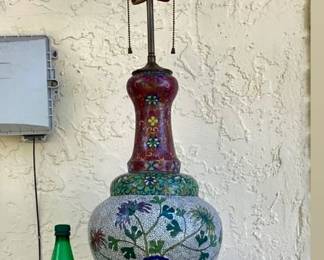 Large Antique Cloisonné Garlic Head vase lamp. Vase 20”H