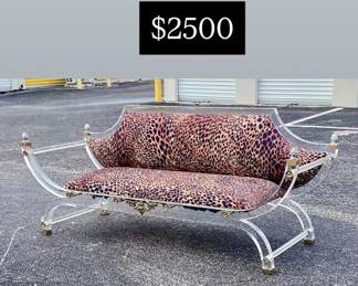 Great Hollywood Regency Brass & acrylic sofa w/ Leopard print upholstery 