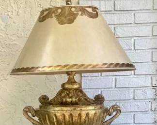 Italian Gilt Wood Urn form Lamp with shade - Urn 19” H
