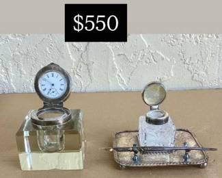 19th C Silver Plate English inkwells. Ex Condition 