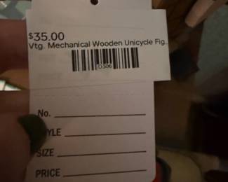 Vtg Mechanical Wooden Unicycle Figurine