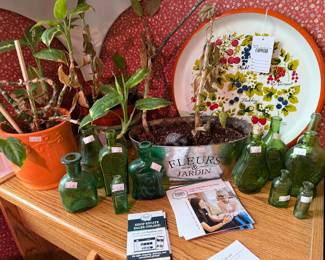 MCM Lego Tole Serving Tray, Vintage Bottles, House Plants 