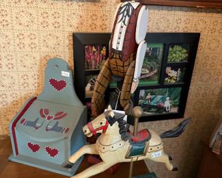 Vtg Mechanical Wooden Unicycle Figurine